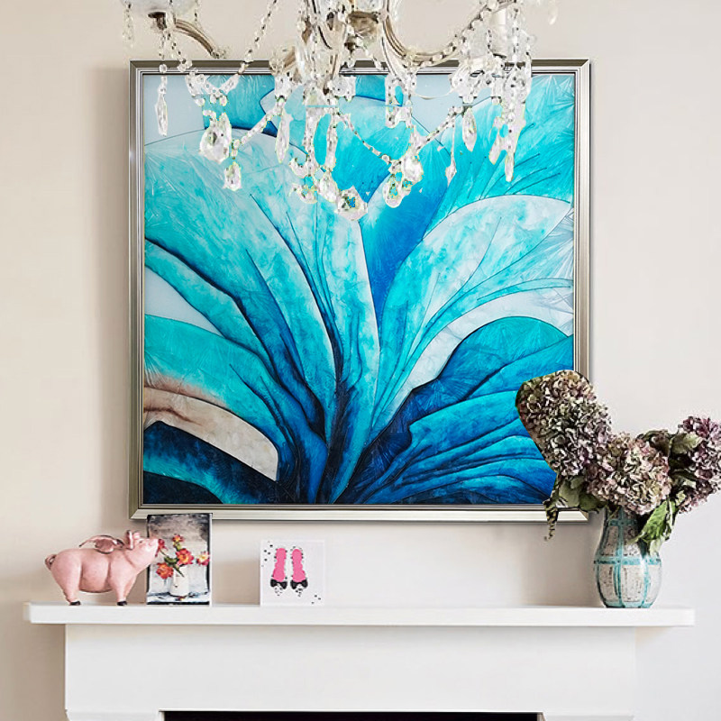 珐琅彩装饰画 瑞杰珐琅彩画《绽放》：现代简约客厅装饰画，抽象艺术新宠儿