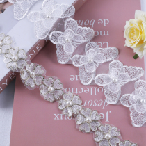 Curtain vertical edge pillow decorative ribbon embroidery material stitching water-soluble bow beads white lace M-13