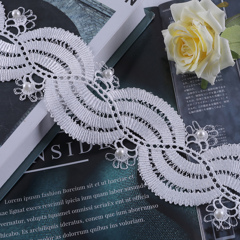 Curtain Lace Upright Sideband Beads Embroidered Roleta Neckline Cuffs Splicing water soluble white lace lace M-23