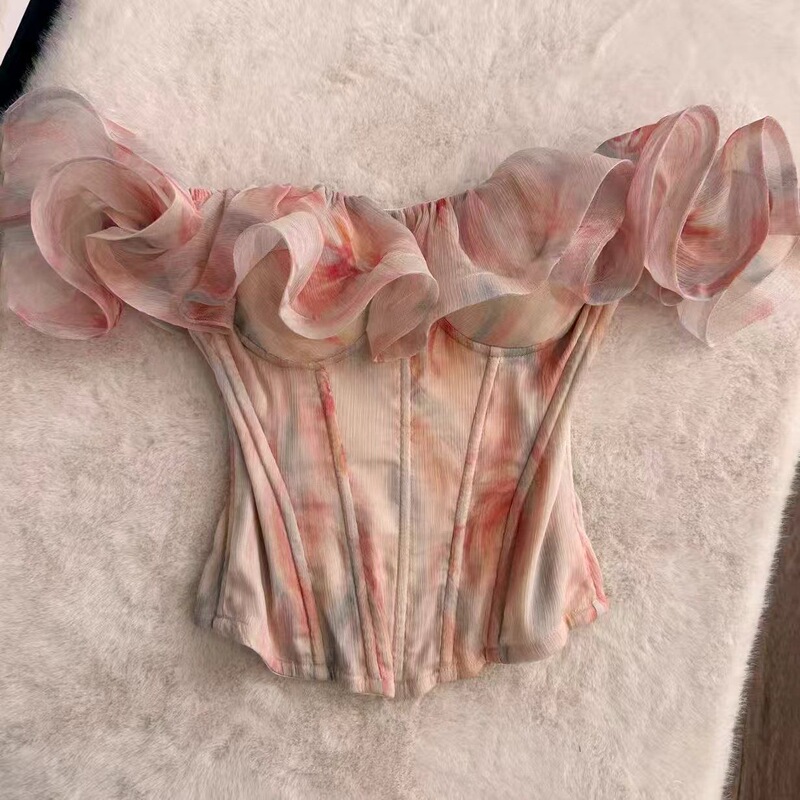 Summer Colorful Ruffled Fishbone Corset Waist-Cinching Tube Top