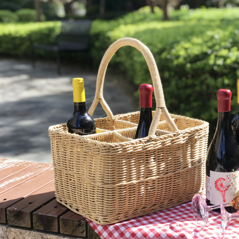 ins Wine Basket, Red Wine Basket, Picnic Basket for 6 Bottles, Imported from Germany, Pp Rattan, Food Grade, Storage Compartment Organizer Basket