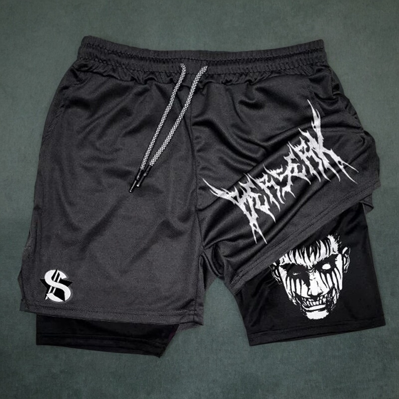 Anime Aliexpress Hot-Selling 3D Digital Printed Men's 2-in-1 Double-Layer Sports Shorts for Fitness, Running, Breathable and Sweat-Absorbent