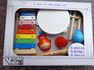 Wooden orff colorful musical instrument set 7-piece set tambourine, iron harp, wood sand flute, castanets