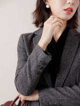 Canary Kisss gray herringbone pattern coat women 2021 New temperament casual drape lady suit