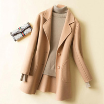 Canary Kiss high-end temperament double-sided cashmere coat Womens small slim medium-long wool coat