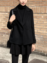 Canary Kiss black woolen coat womens short temperament small man slim long sleeve double-sided cashmere coat