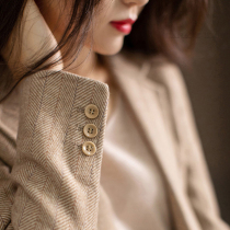 Canary kisser blazer womens spring and autumn double-sided cashmere wool herringbone slim woolen suit