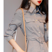 Canary kisses plaid shirt dress female temperament waist slim goddess fan slim long sleeve A- line dress