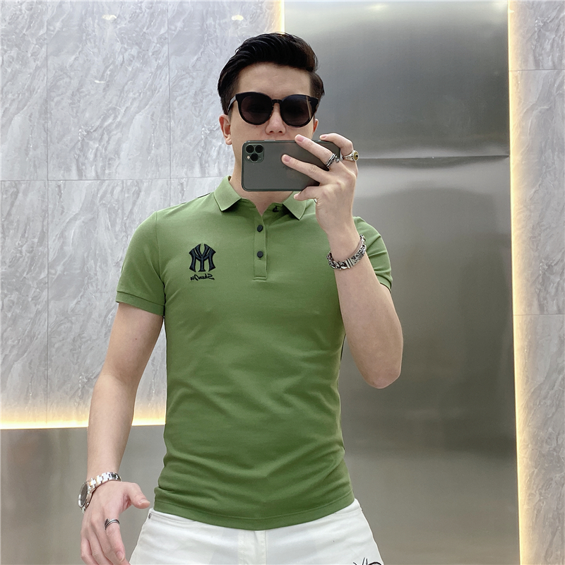 2021 Summer minimalist POLO shirt male fashion personality Korean version online red letter embroidery turnover T-shirt with short sleeve T