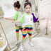 Cô gái Summer Outfit 2020 New Loose Air Sports Wear Cầu vồng sọc Little Girl Bảy quần hai mảnh. 