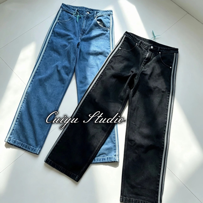 [in Stock] Cui Yu's Self-Designed Side-Striped Jeans, Clean Fit, Versatile, Casual, Loose Fit, Unisex