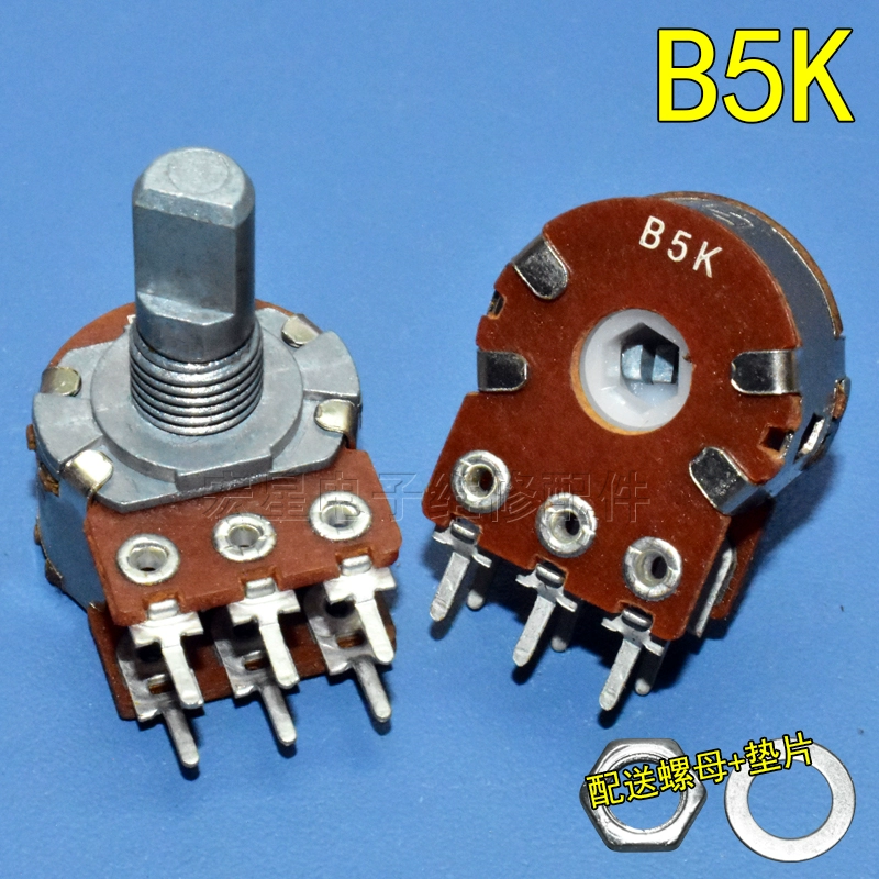 Đôi 6-pin B10KB50KB100K Bộ khuếch đại công suất điều chỉnh âm thanh chiết áp công tắc âm lượng loại D chiều dài trục 15/20mm