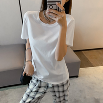 Lan Blue 80 Bifacial Silk Light Cotton T Shirt Woman Pure Color Short Sleeve Summer New Pure Cotton Compassionate Loose Ice Silk Blouse