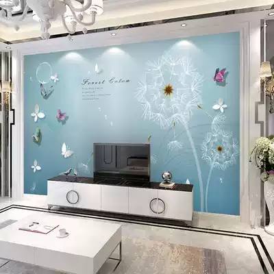 Simple blue dandelion background wall painting living room film and television wall cloth modern style TV background wall paper