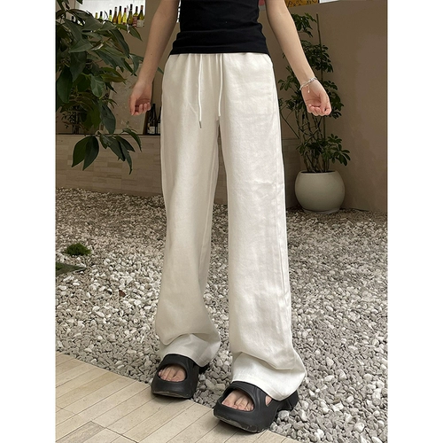 Летние тонкие штаны, оверсайз, свободный крой, из хлопка и льна