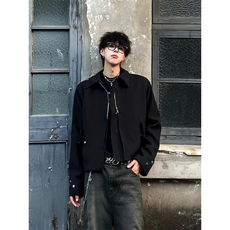 American-Style Cleanfit Shoulder-Padded Short Jacket for Men, with a Unique Design, High-End Feel, Cool and Stylish Lapel, Regular Shoulder Jacket, Trendy