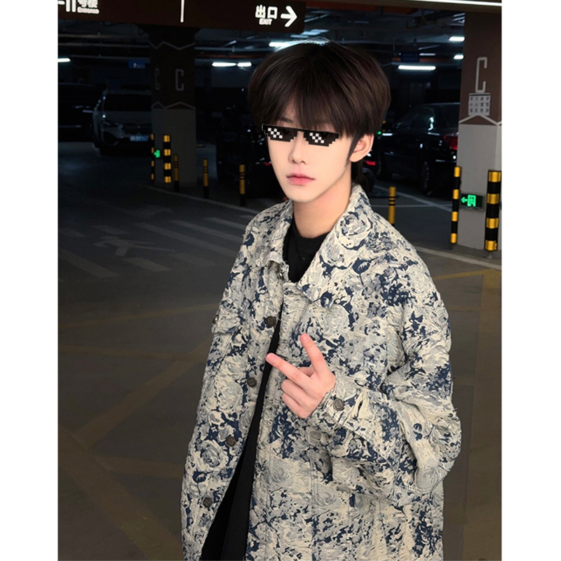 Tie-Dye Embroidered Denim Jacket for Men, Spring and Autumn, American Style, High-End, Cool and Stylish Jacket, Vintage Heavy-Duty Regular Shoulder Top