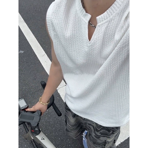 Белая летняя майка, шелковая футболка без рукавов, жилет для спортзала, V-образный вырез, в американском стиле