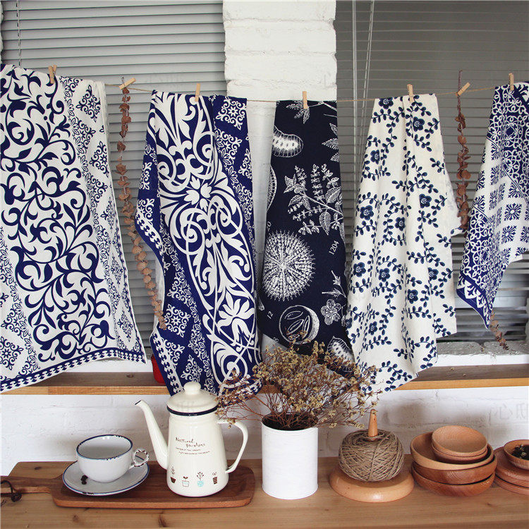 Blue and white printing and dyeing Chinese style Japanese vintage New classical Ming clear cotton hemp dining mat napkin cover cloth tea towels table cloth