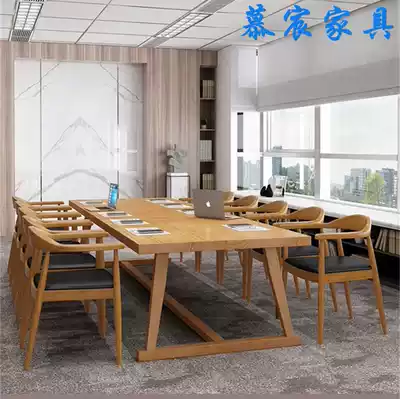 Nordic full solid wood office desk Conference table simple working long table Training computer table and chair combination factory direct sales