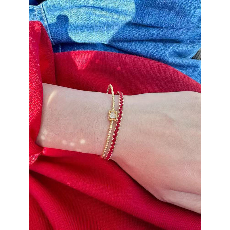 Ruona Jewelry Exquisite 18K Gold + Silk Series Wide Red String Bracelet for Good Luck and Wealth, Stackable Bracelet