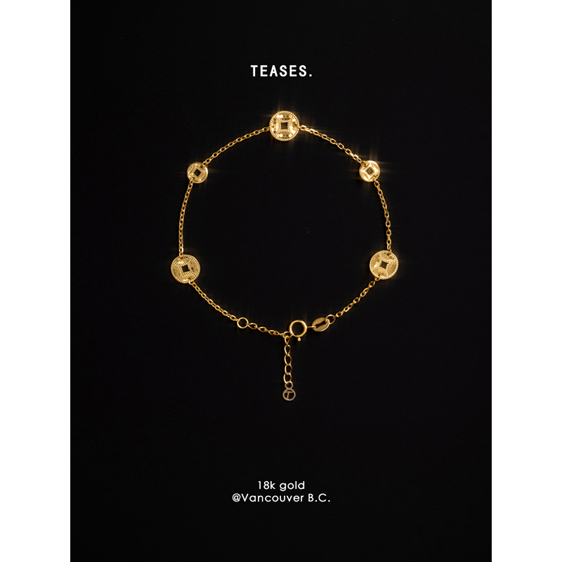 Ruona Jewelry Attracts Wealth! Gold-Carved 18K Ancient Coin Bracelet with Good Luck and a Dazzlingly Luxurious Look