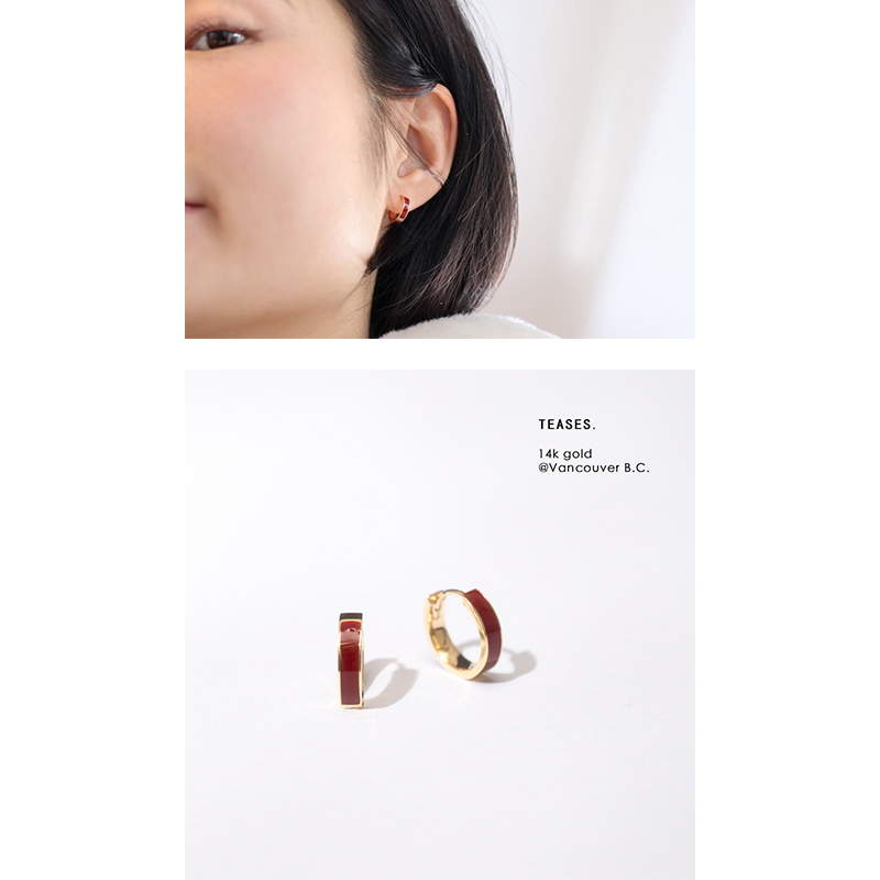 Ruonai Jewelry Red Fortune Gold Hoop Earrings! “Flowing Enamel” 14K Gold Teases Fortune Earrings Studs Ruonai Jewelry Red Fortune Gold Hoop Earrings! “Flowing Enamel” 14K Gold Teases Fortune Earrings Studs