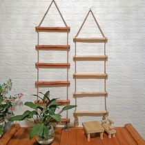 Nordic creative solid wood ladder ornament homestay hemp rope soft ladder clothing shop café wall decoration hanging ornament