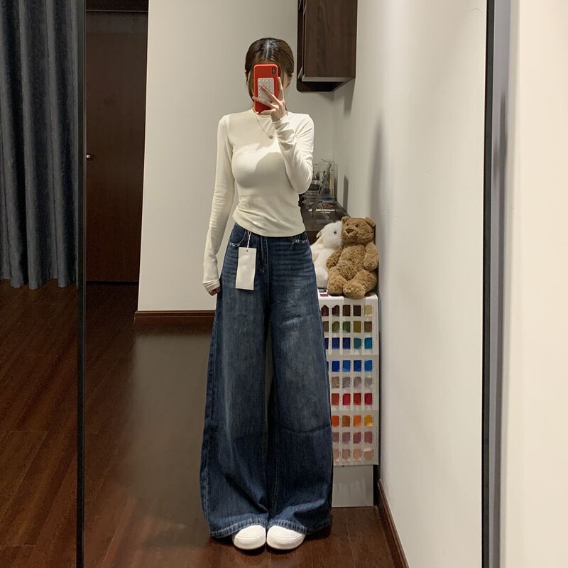 X4643 New High-Waisted Retro Washed Straight-Leg Jeans, Autumn Loose Casual Slimming Versatile Drapey Wide-Leg Pants X4643 New High-Waisted Retro Washed Straight-Leg Jeans, Autumn Loose Casual Slimming Versatile Drapey Wide-Leg Pants