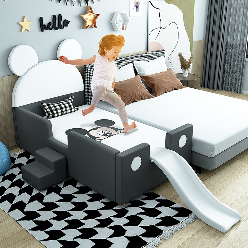 Children's bed splicing bed big bed Yanbian widened small bed boys and girls solid wood guardrail slide treasure bed crib