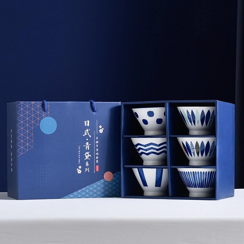 Japan-style Colorful High Foot Ceramic Bowls Chopstick Suit Company Activities Wedding Back Gift gift Custom Inprint logo