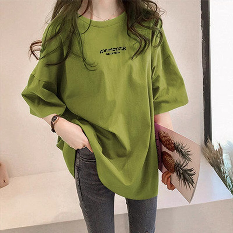 European Style Oversized Short-Sleeve T-Shirt for Women, Summer Plus Size, Mid-Length, Hip-Covering Top, Trendy Top, Missing Bottoms