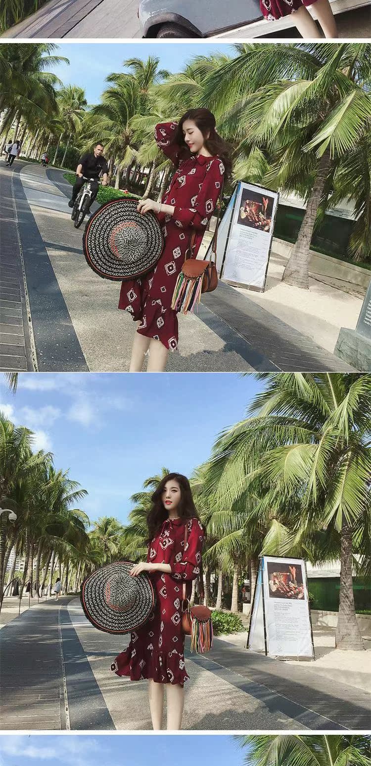2018 mùa xuân và mùa hè mới Hàn Quốc voan hoa đầm nữ phần dài Một từ bãi biển retro tình yêu đầu tiên váy đầm caro chữ a