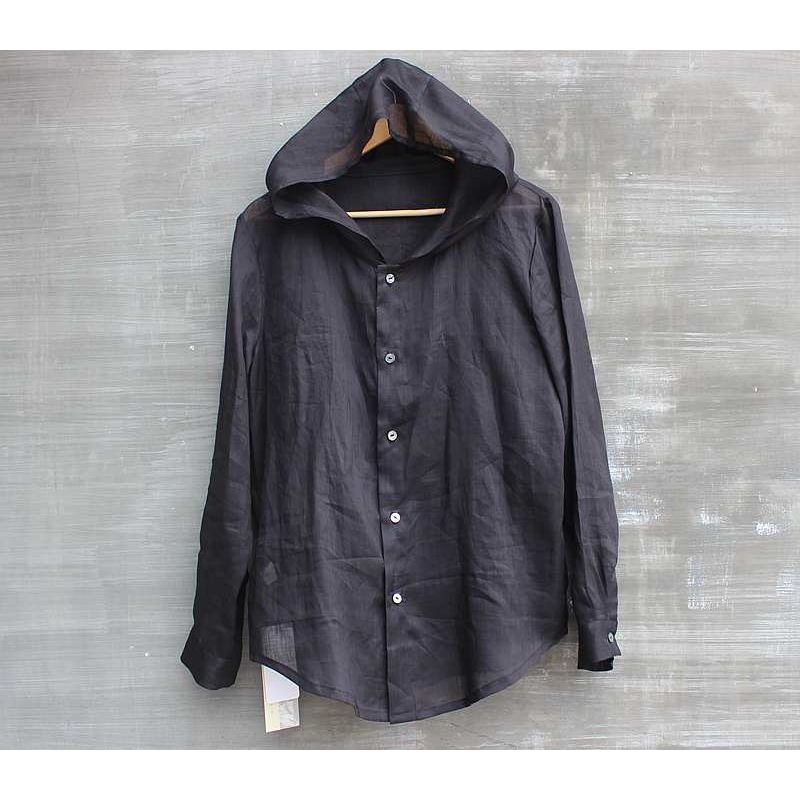 Chinese Style Men's Clothing, Retro Hooded Cotton and Linen Shirt, Large Size Linen Shirt, Men's Loose Long-Sleeved Top, T-Shirt