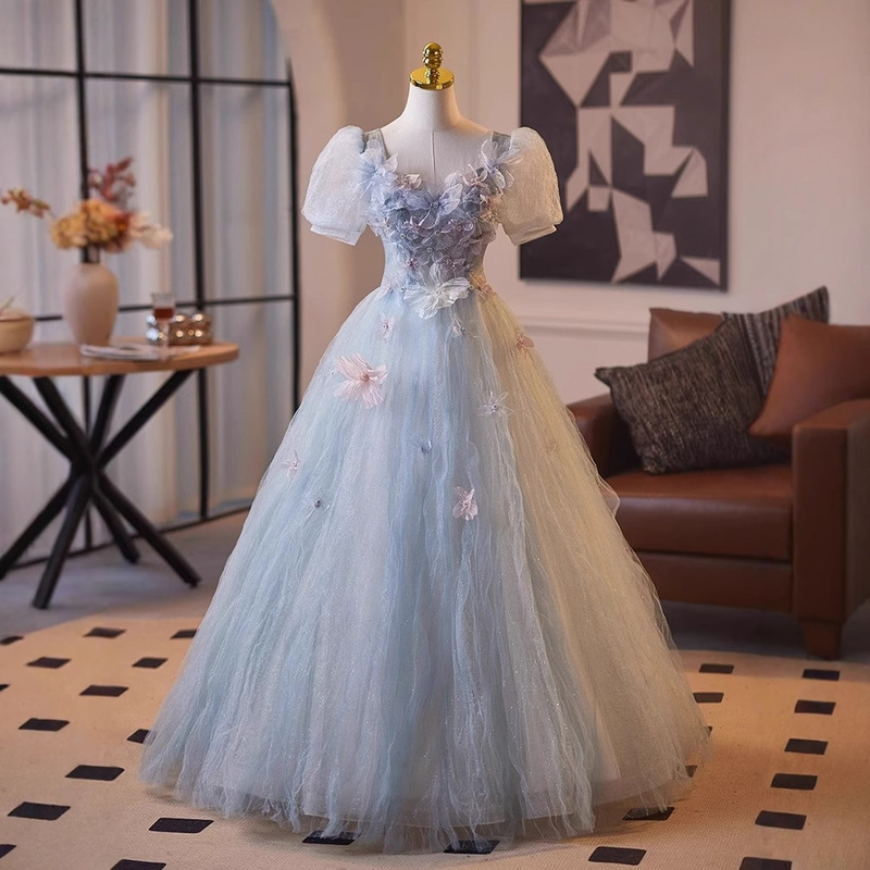Blue Super Fairy Evening Dress for Girls' Birthday Party, 18-Year-Old Coming-Of-Age Ceremony Dress, Little Host Blue Princess Dress