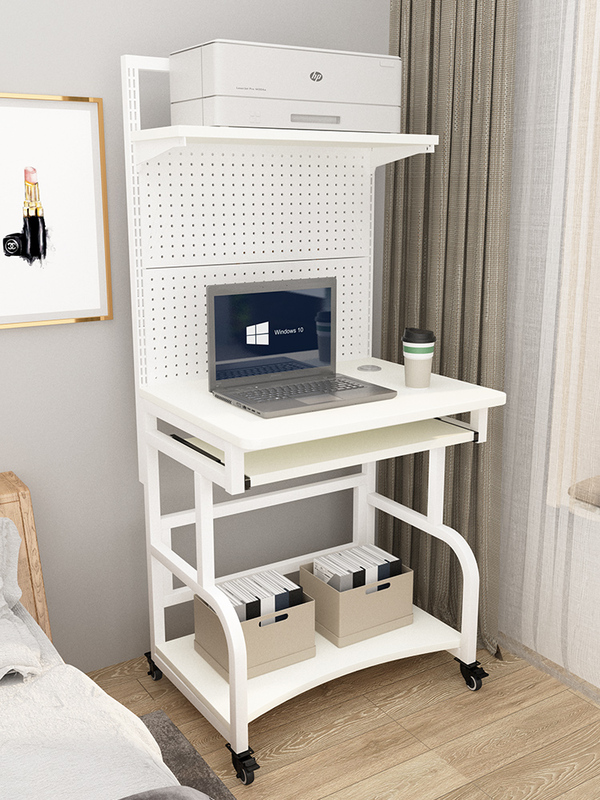 Movable Desk for Small Apartments, Simple Computer Desktop Table with Wheels, Small Pegboard, Single-Person Home Use, Small Size