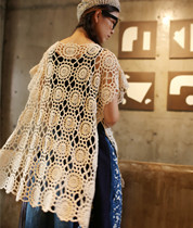 Original pure hand hook loose personality hollowed cotton knitted shirt large shawl vest