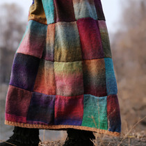 Flowers of Furano~Original Art Fan Retro Handmade Cotton Silk Knitting Color Block Skirt