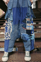 Departure ~ Original design sense loose kraft pure hand hook flower crotch pants hanging pants