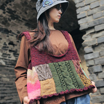 Shanwai ~ Qianai Original Art Fan Retro Pure Hand Knitted Loose Pure Wool Line Vest Suspension
