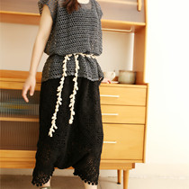 Pure hand-made cotton hook loose crotch pants