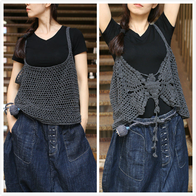 Butterfly dance ~ design sense double side pure cotton loose horse clamp hollow personality irregular