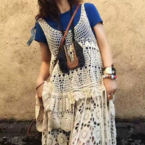 In order to meet you~original literature and art fan retro pure handmade crochet irregular tassel hollow female vest pure cotton