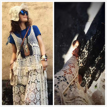 Infatuated ~ Original art fan retro pure handmade cotton hook flower loose spring and summer half skirt forest system