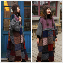One thousand years ~ original literary and art fan retro handmade knitted stitching loose jumpsuit wool double-faced skirt