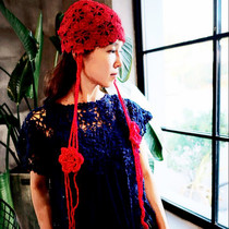 Red Hualian ~ Original Art Fan Retro Pure Handmade Hollow Cotton Crochet Flower Su Girl Hat Hair Accessories
