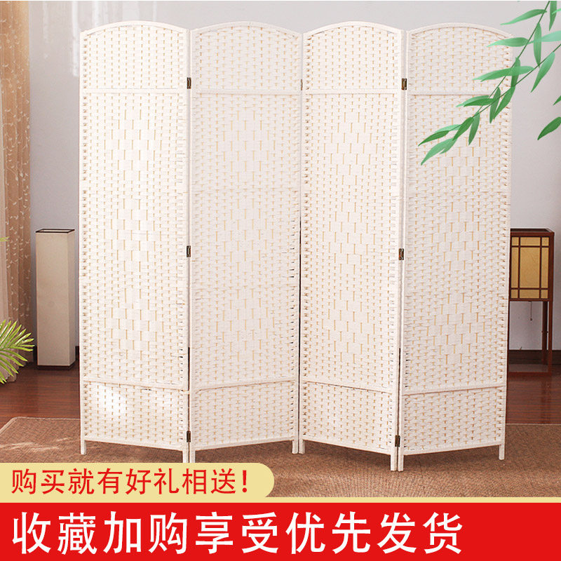 Straw screen partition Modern simple living room bedroom block household folding screen Simple folding mobile solid wood screen