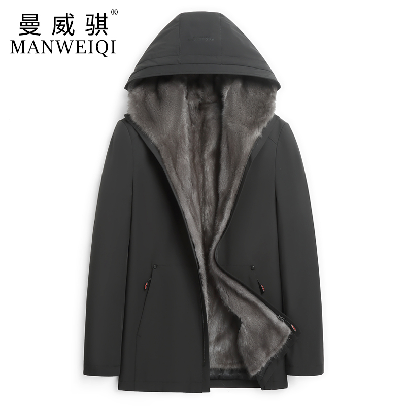New Style Parka Men's Short Hooded Fur Integrated Fur Coat with Whole Mink Lining, Nylon Parka Mink Fur Coat New Style Parka Men's Short Hooded Fur Integrated Fur Coat with Whole Mink Lining, Nylon Parka Mink Fur Coat