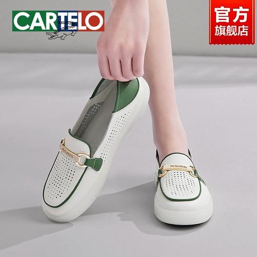 Белая обувь, летние дышащие тонкие туфли для отдыха, из натуральной кожи