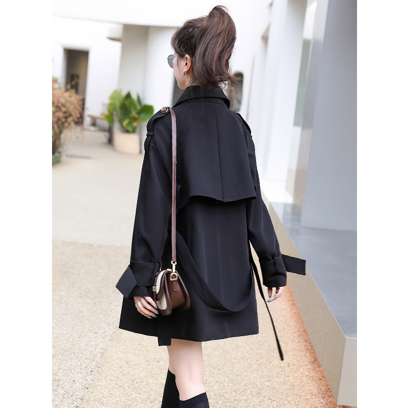 Windbreaker Jacket for Women 2026 Spring and Autumn New Style Mid-Length Black British Style Slim Casual Short Coat for Petite Figures